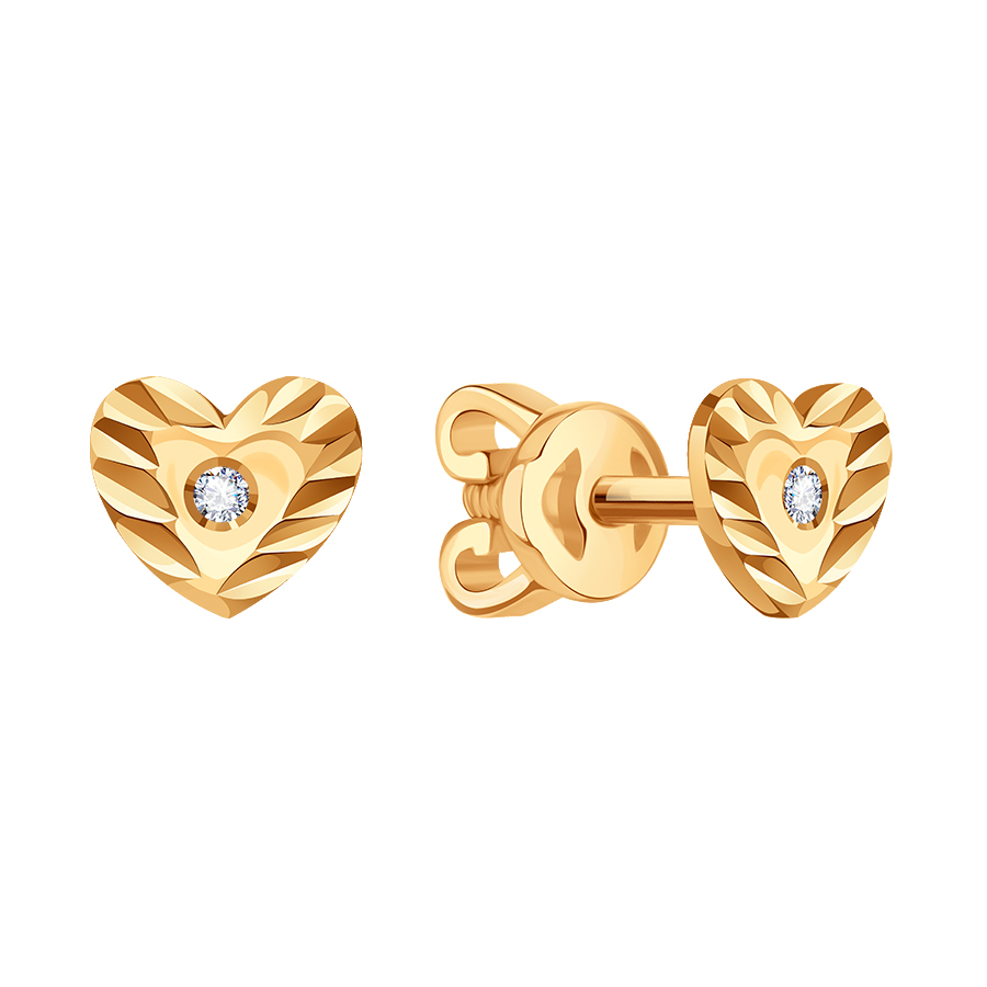 Cercei Pusete din aur roșu cu pietre Cubic Zirconia Incolor