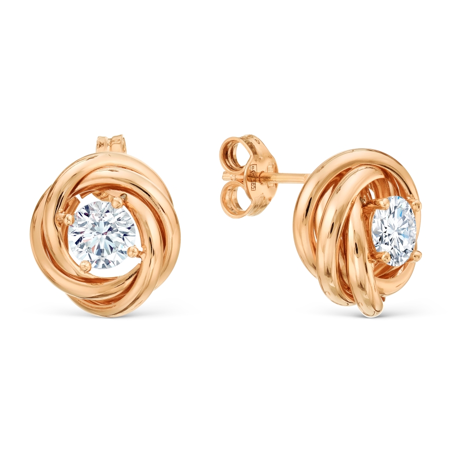 Cercei Pusete din aur roșu cu pietre Cubic Zirconia Incolor