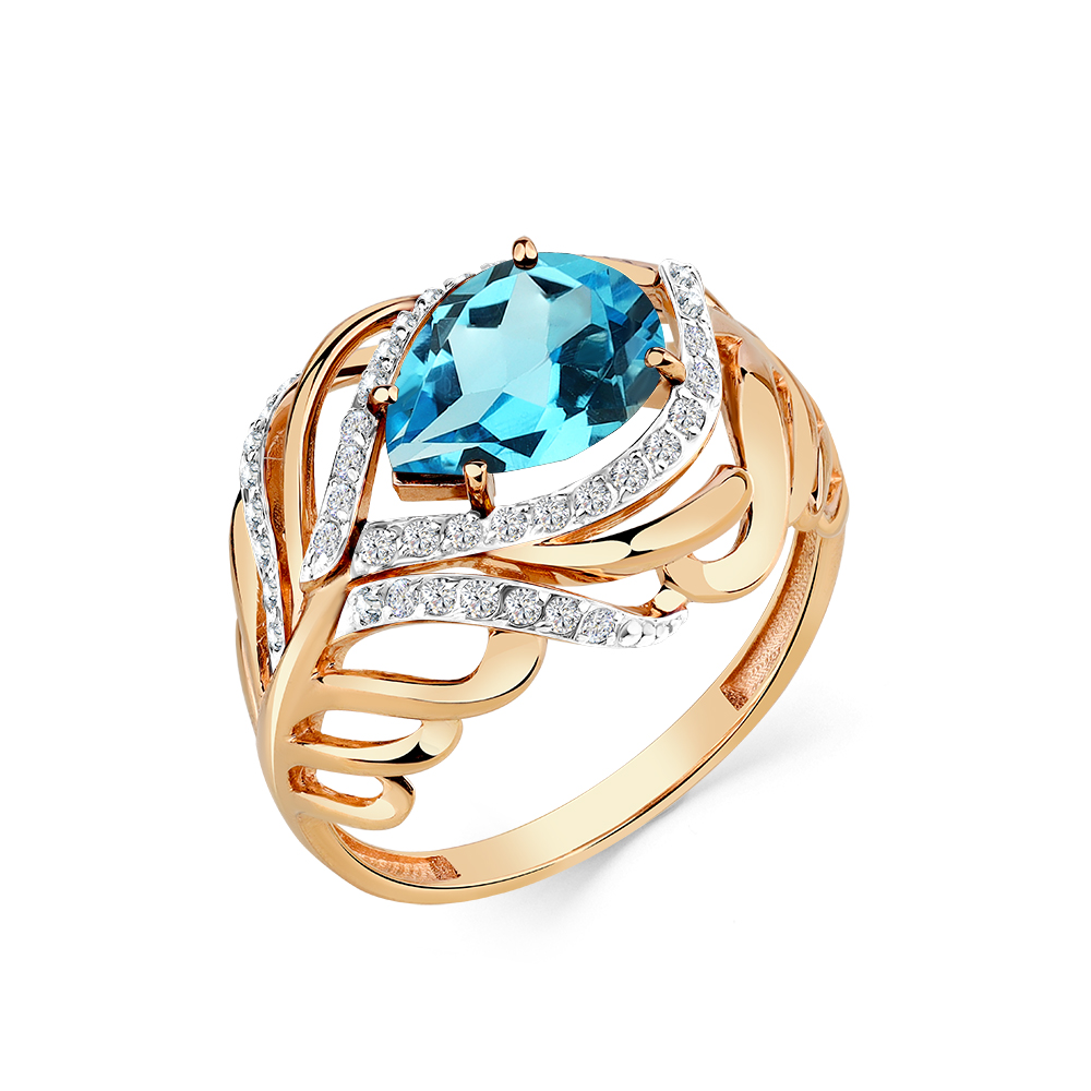 Inel din aur roșu cu pietre Cubic Zirconia Incolor, Topaz Swiss