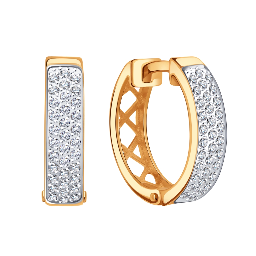 Cercei Creole din aur roșu cu pietre Cubic Zirconia Incolor