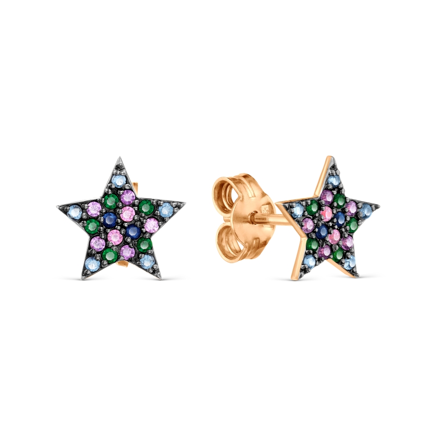 Cercei Pusete din aur roșu cu pietre Cubic Zirconia Roz, Cubic Zirconia Liliachiu și Cubic Zirconia Albastru