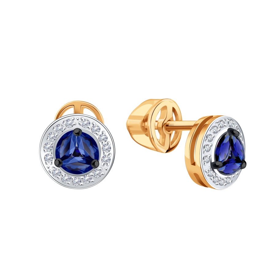 Cercei Pusete din aur roșu cu pietre Diamant, Safir