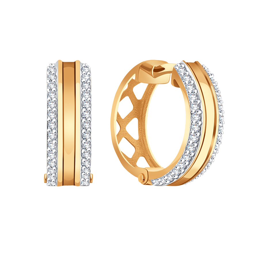 Cercei Creole din aur roșu cu pietre Cubic Zirconia Incolor