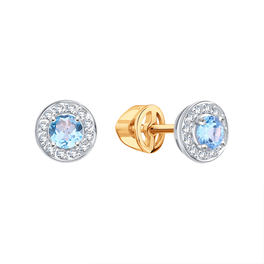 Cercei Pusete din aur roșu cu pietre Cubic zirconia, Topaz