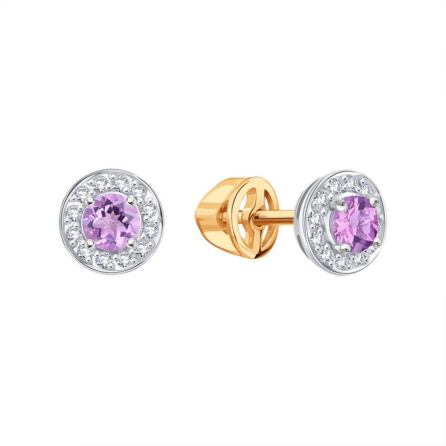 Cercei Pusete din aur roșu cu pietre Cubic zirconia, Ametist