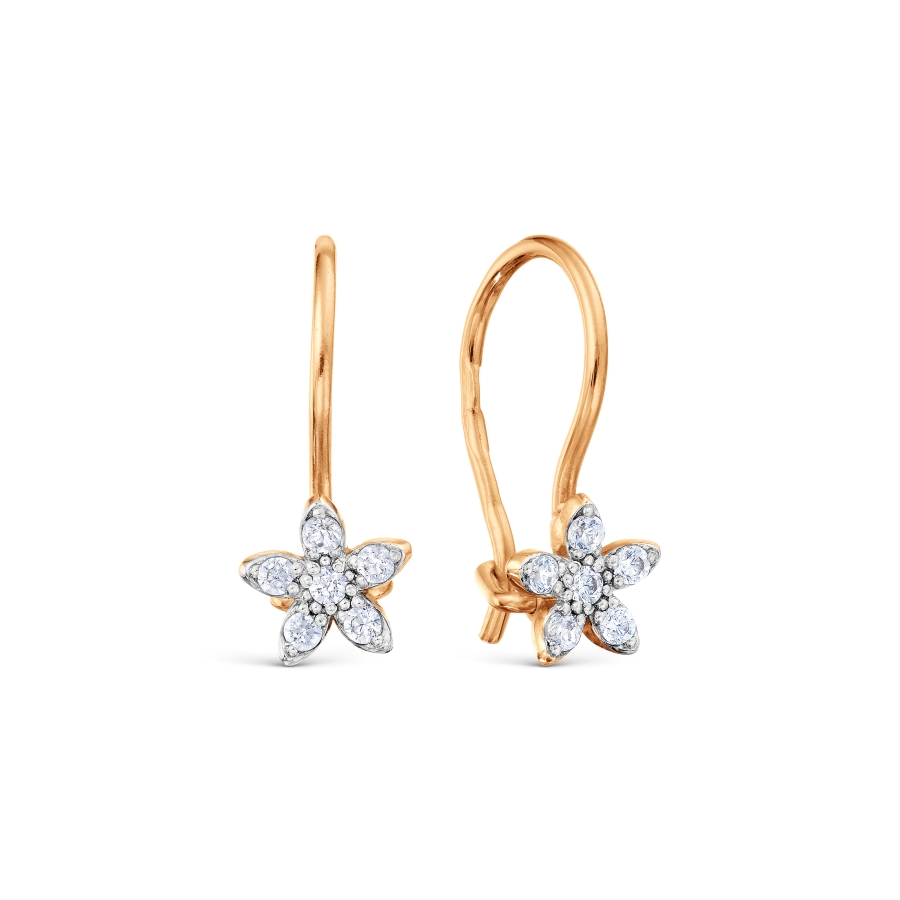 Cercei p-u copii din aur roșu cu pietre Cubic Zirconia Incolor