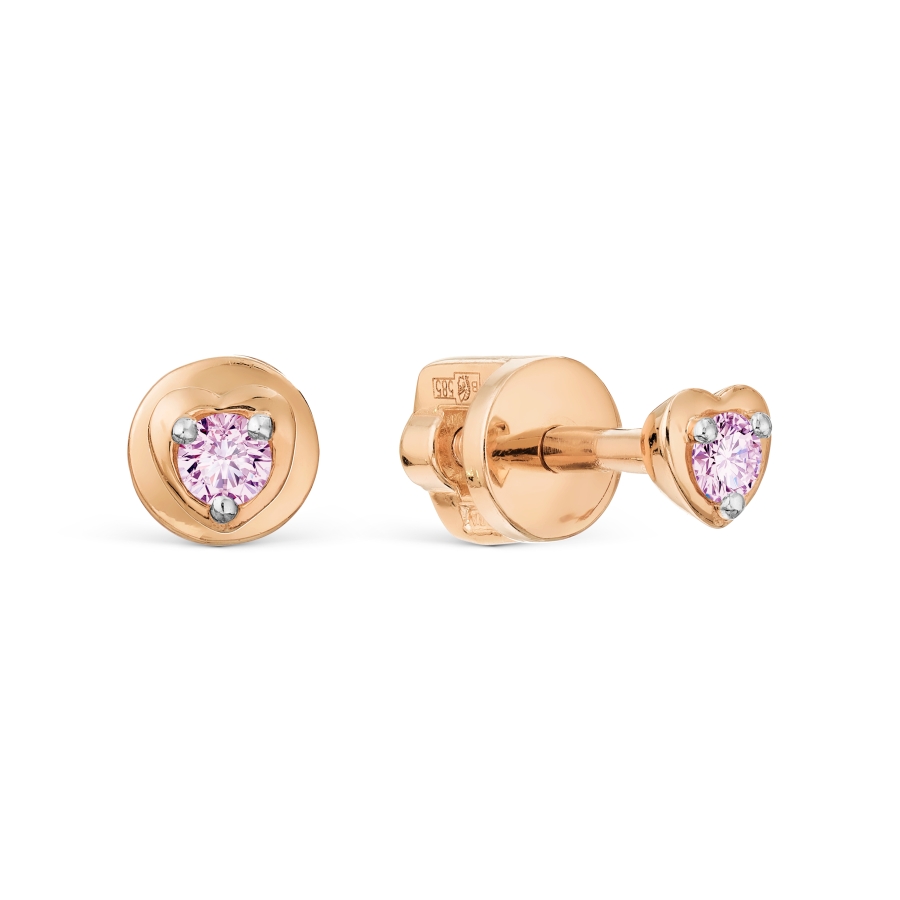 Cercei Pusete din aur roșu cu pietre Cubic Zirconia Roz