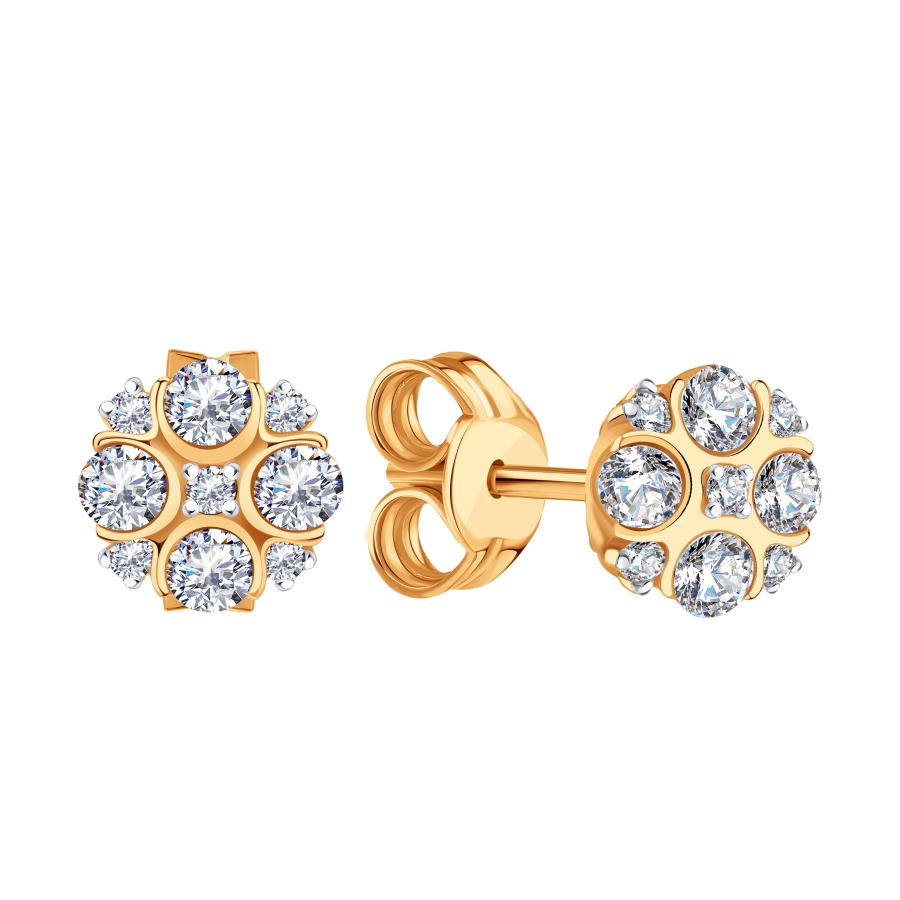 Cercei Pusete din aur roșu cu pietre Cubic Zirconia Incolor