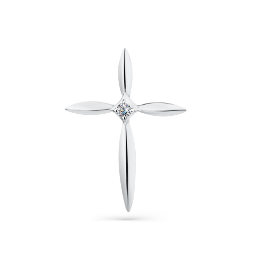 Cruce din aur alb cu pietre Cubic Zirconia Incolor