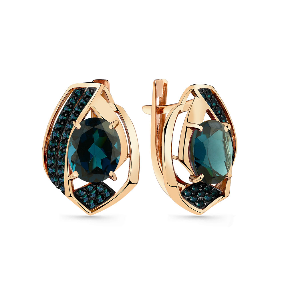 Cercei din aur roșu cu pietre Cubic Zirconia Albastru Safir, Topaz London