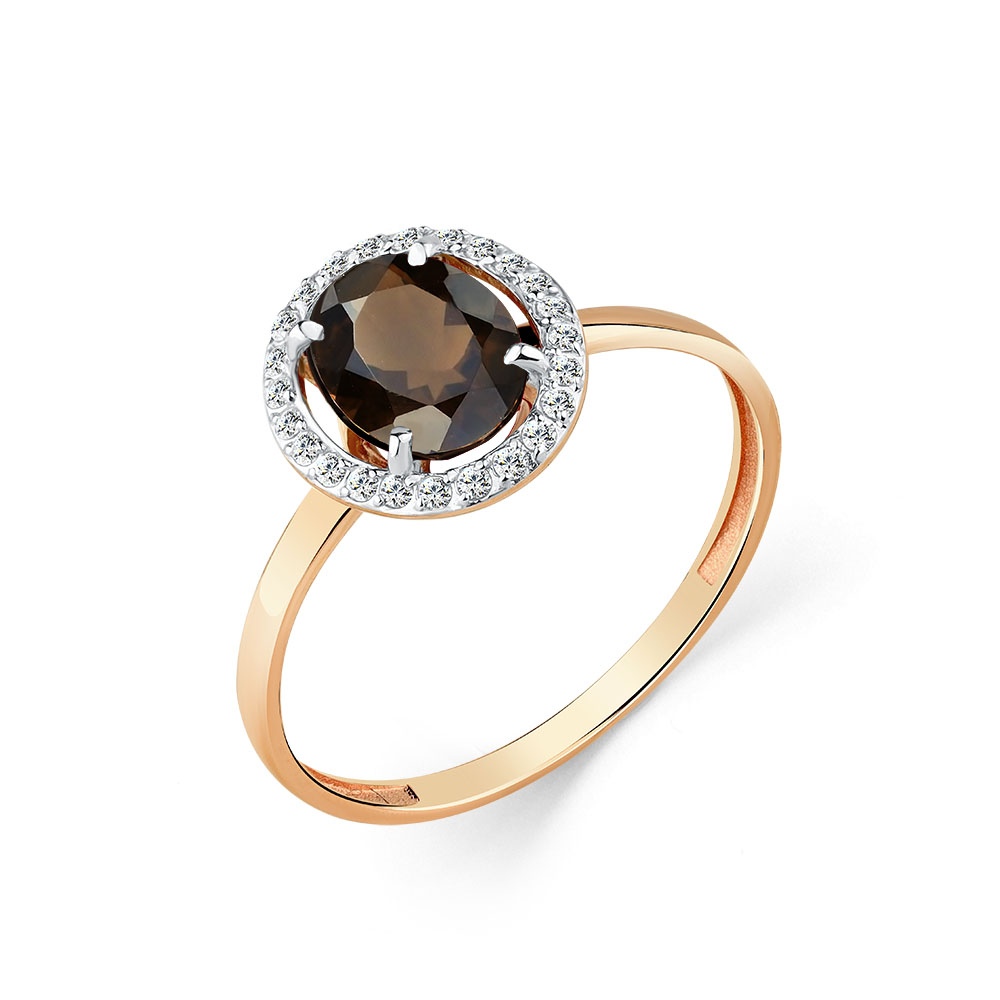 Inel din aur roșu cu pietre Cubic Zirconia Incolor, Cuarț fumuriu