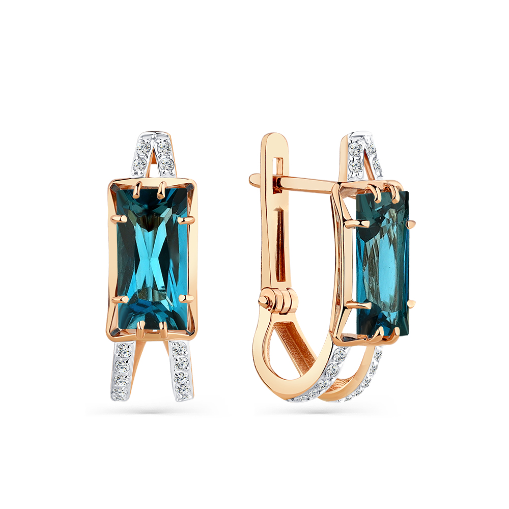Cercei din aur roșu cu pietre Cubic Zirconia Incolor, Topaz London