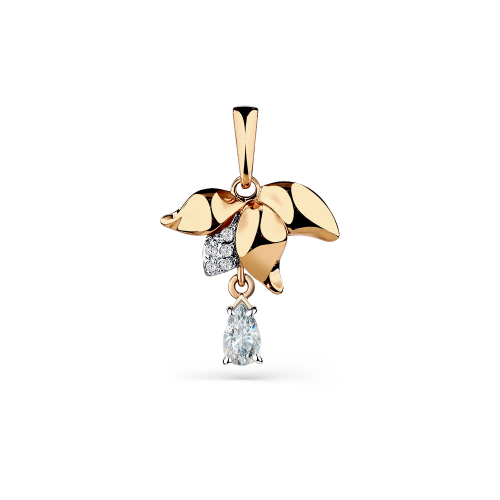 Pandantiv din aur roșu cu pietre Cubic zirconia