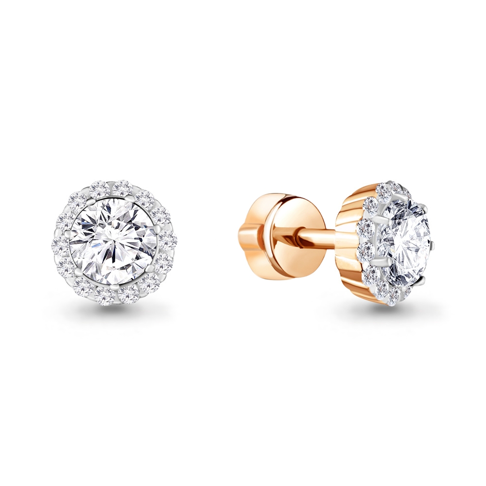 Cercei Pusete din aur roz cu pietre Cubic Zirconia Incolor