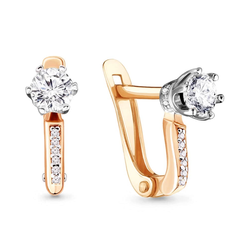Cercei din aur roz cu pietre Cubic Zirconia Incolor