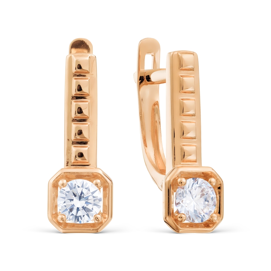 Cercei din aur roșu cu pietre Cubic Zirconia Incolor