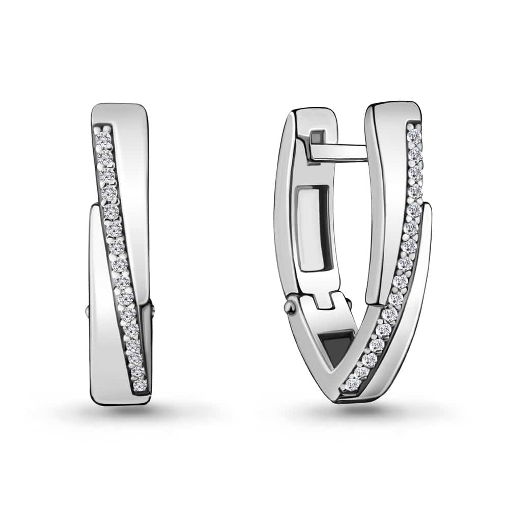Cercei din aur alb cu pietre Cubic Zirconia Incolor