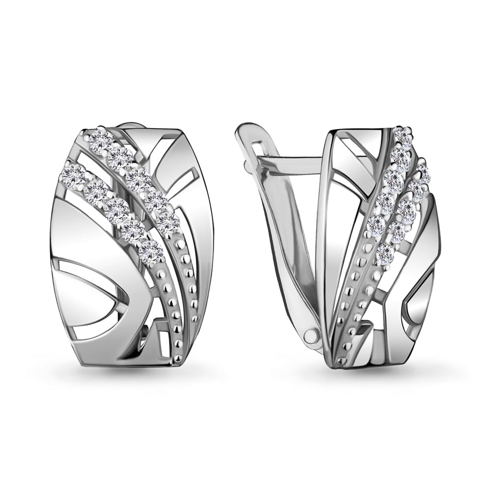 Cercei din aur alb cu pietre Cubic Zirconia Incolor