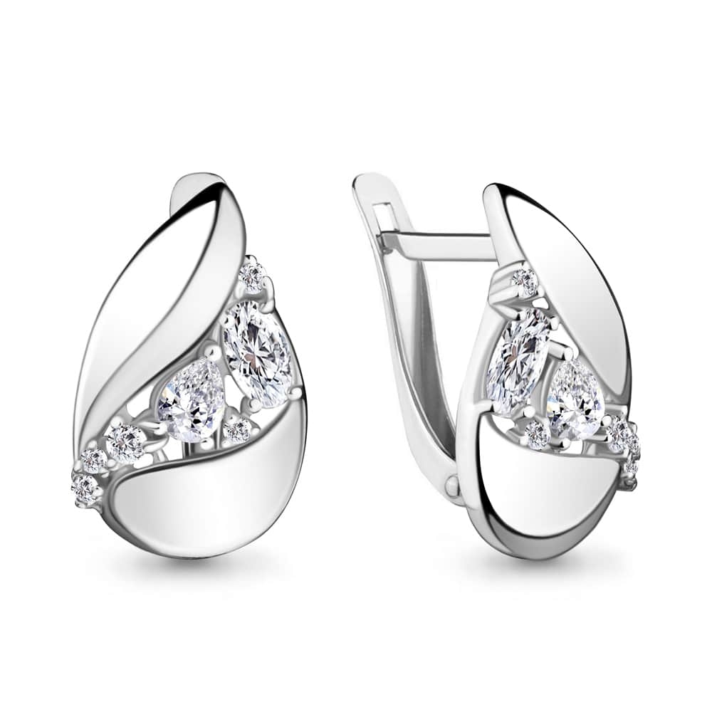 Cercei din aur alb cu pietre Cubic Zirconia Incolor
