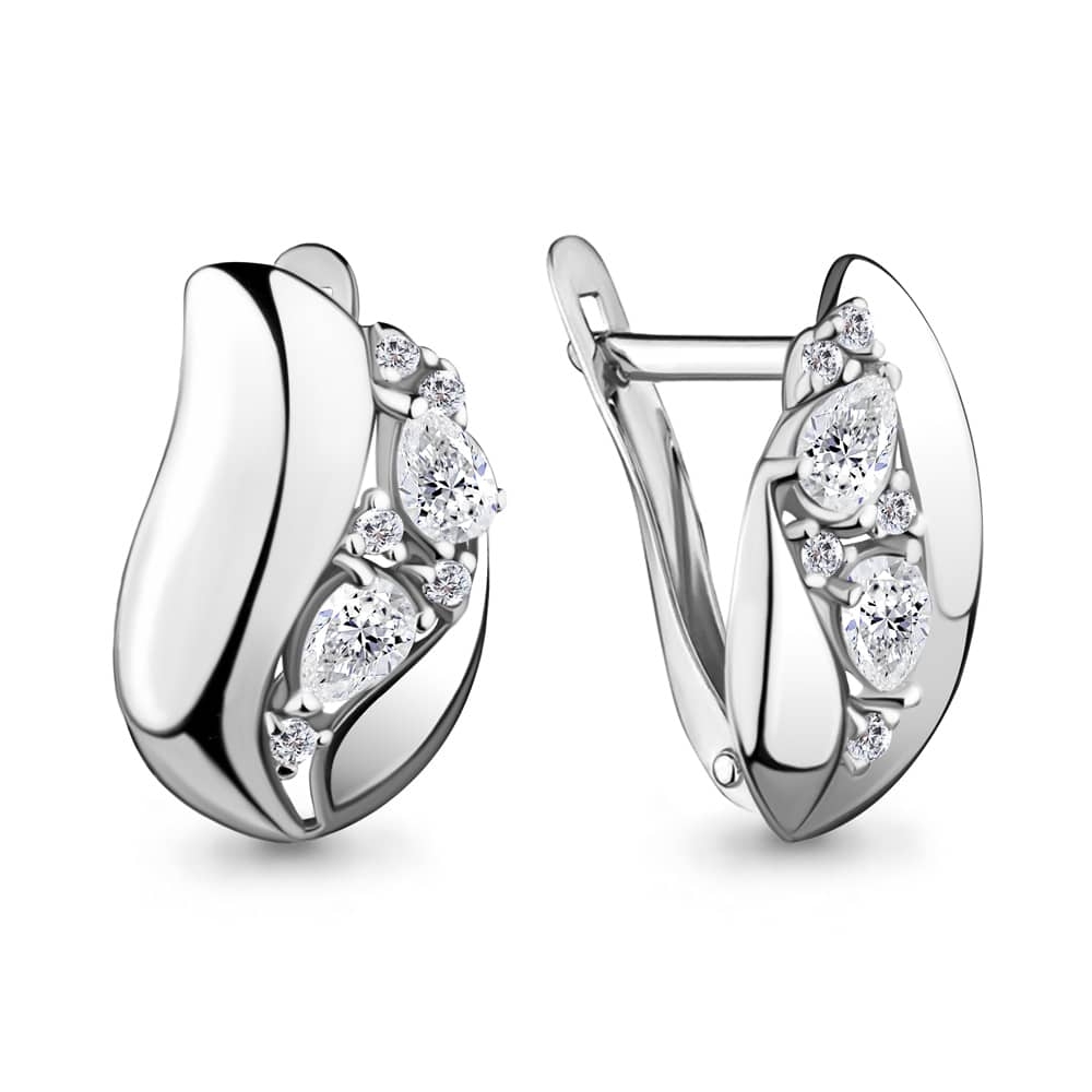 Cercei din aur alb cu pietre Cubic Zirconia Incolor