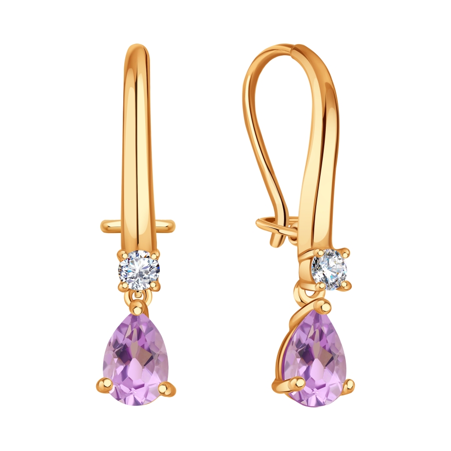 Cercei Suspendați din aur roșu cu pietre Cubic Zirconia Incolor, Ametist