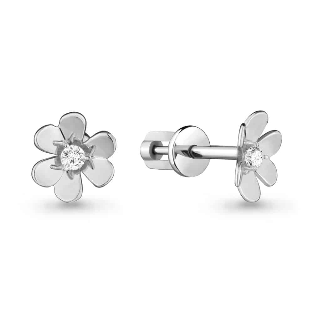 Cercei Pusete din aur alb cu pietre Cubic Zirconia Incolor