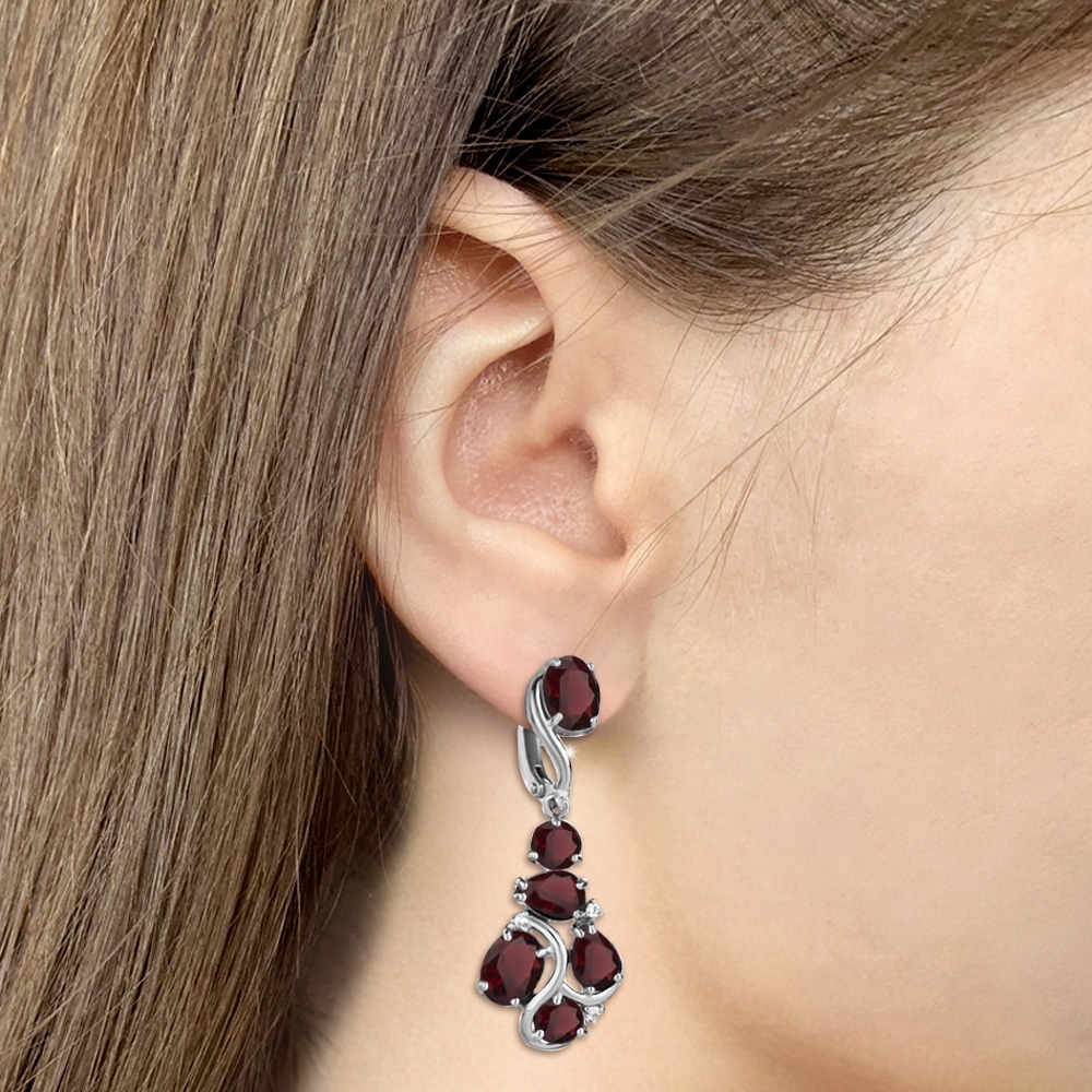 Cercei Suspendați din aur alb cu pietre Cubic Zirconia Incolor, Granat