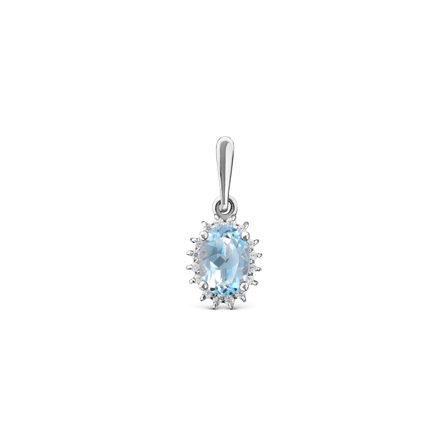 Pandantiv din aur alb cu pietre Cubic Zirconia Incolor, Topaz London