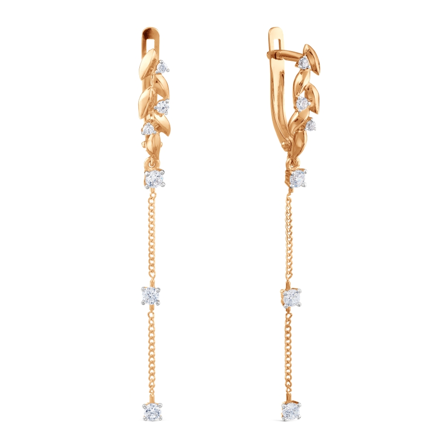 Cercei Suspendați din aur roșu cu pietre Cubic Zirconia Incolor