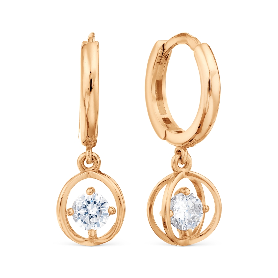 Cercei Creole din aur roșu cu pietre Cubic Zirconia Incolor