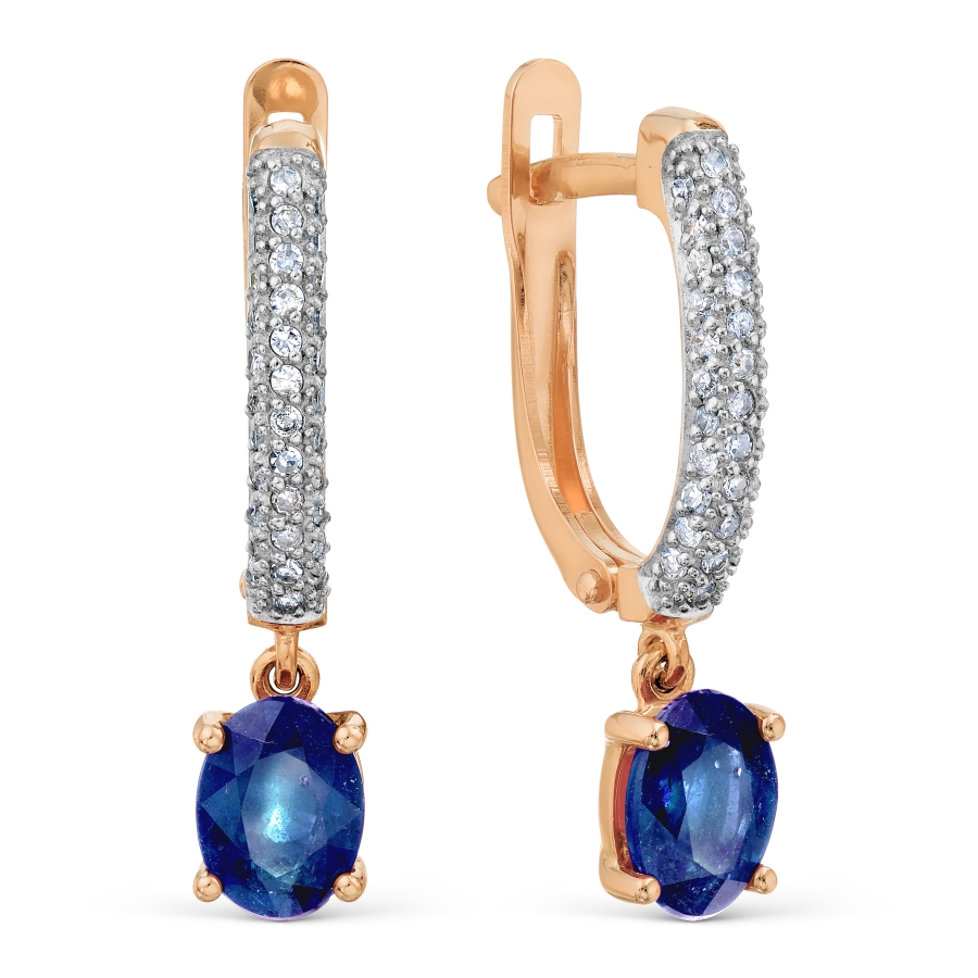 Cercei Suspendați din aur roșu cu pietre Diamant, Safir