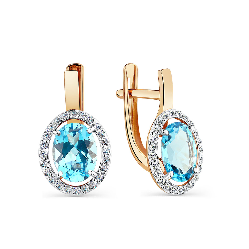 Cercei din aur roșu cu pietre Cubic Zirconia Incolor, Topaz Swiss