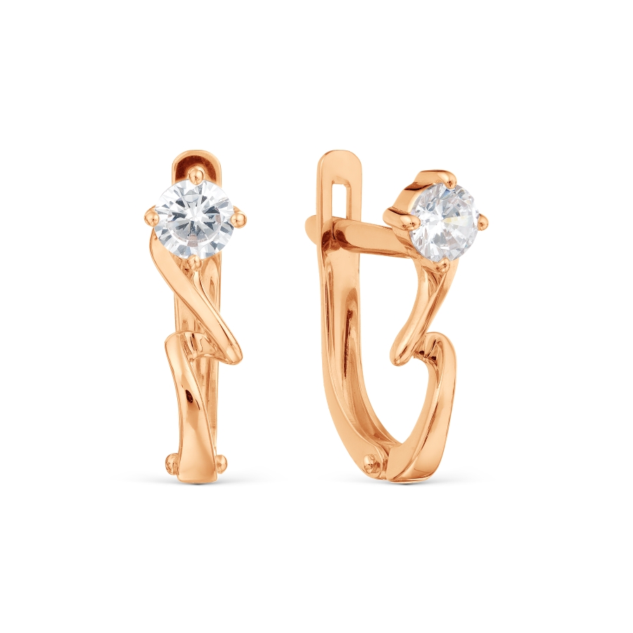Cercei din aur roșu cu pietre Cubic Zirconia Incolor