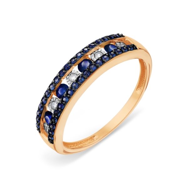 Inel din aur roșu cu pietre Diamant, Safir