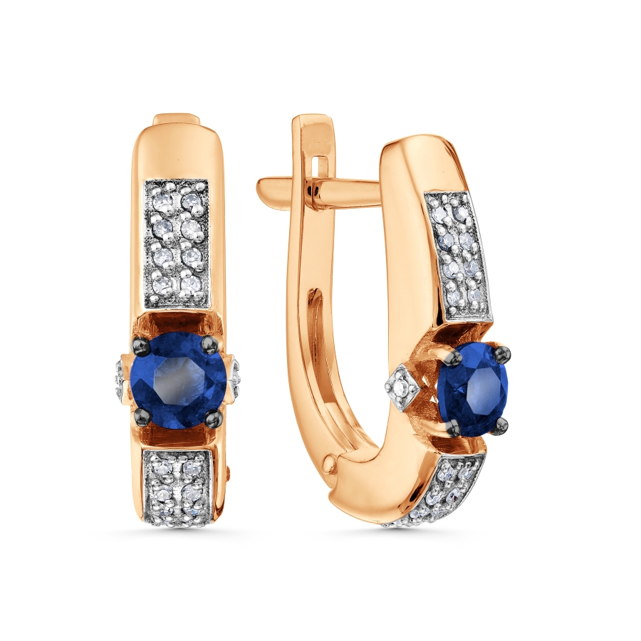 Cercei din aur roșu cu pietre Diamant, Safir