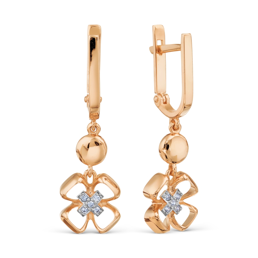 Cercei Suspendați din aur roșu cu pietre Cubic Zirconia Incolor
