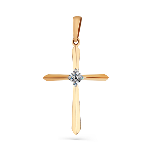 Cruce din aur roșu cu pietre Cubic Zirconia Incolor