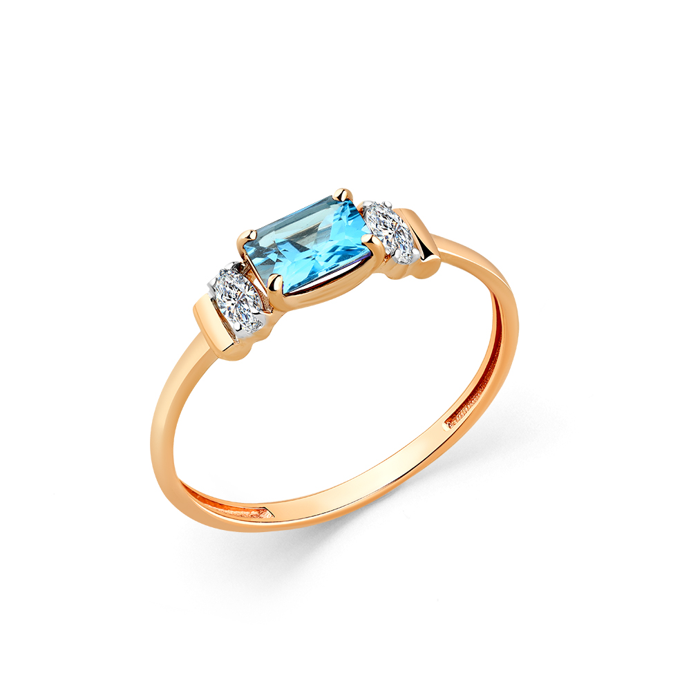 Inel din aur roșu cu pietre Cubic Zirconia Incolor, Topaz Swiss