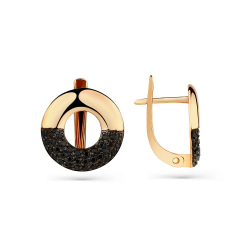 Cercei din aur roșu cu pietre Cubic zirconia negru