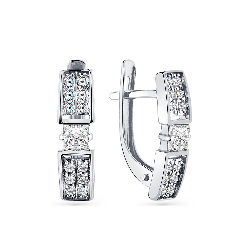 Cercei din aur alb cu pietre Cubic Zirconia Incolor