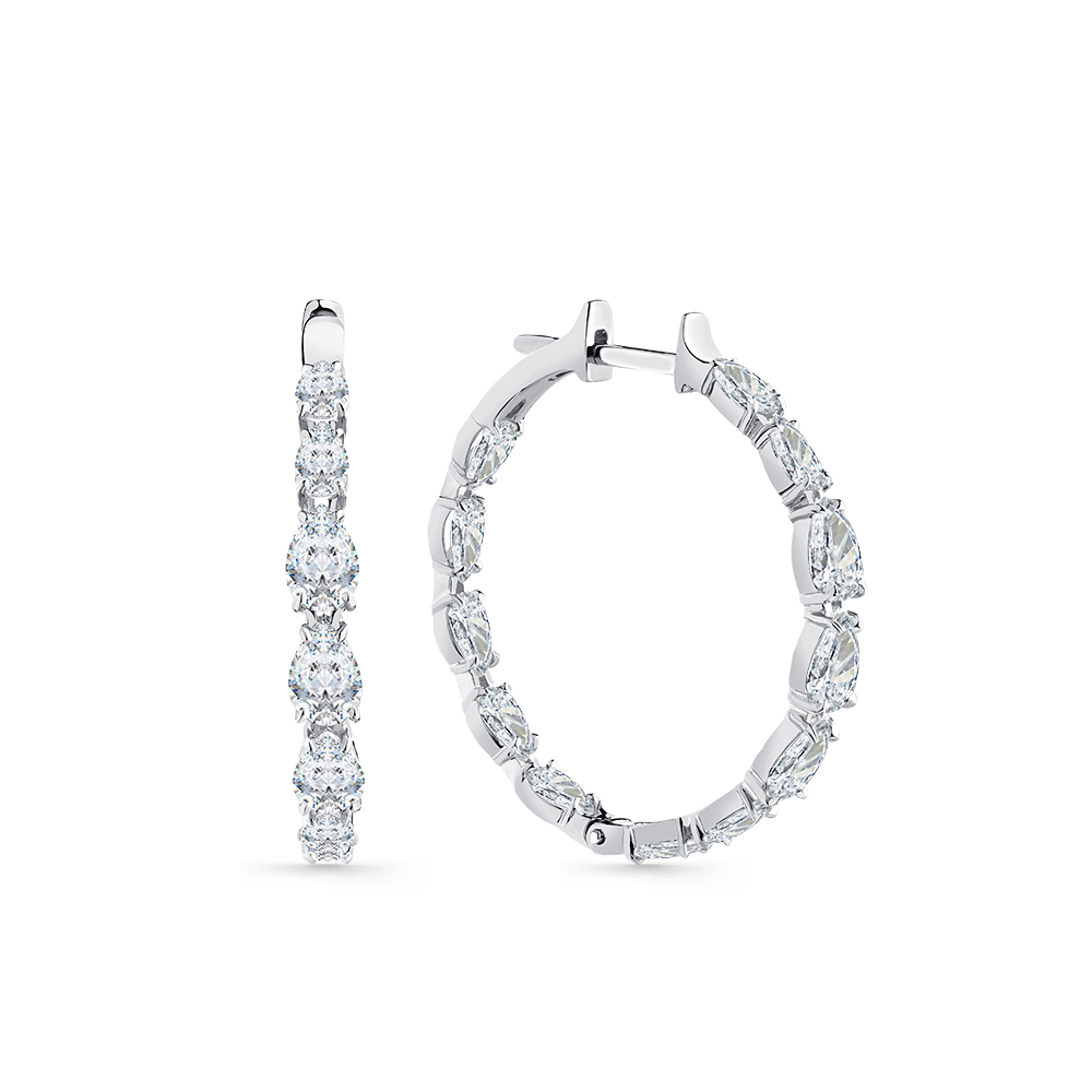 Cercei Creole din aur alb cu pietre Cubic Zirconia Incolor