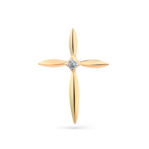 Cruce din aur roșu cu pietre Cubic Zirconia Incolor