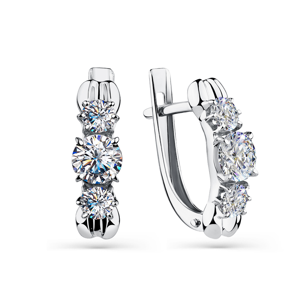 Cercei din aur alb cu pietre Cubic Zirconia Incolor