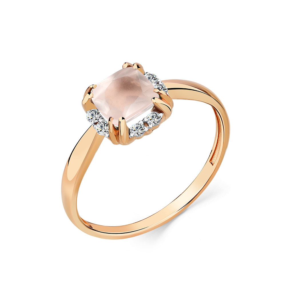 Inel din aur roșu cu pietre Cubic Zirconia Incolor, Cuarț roz