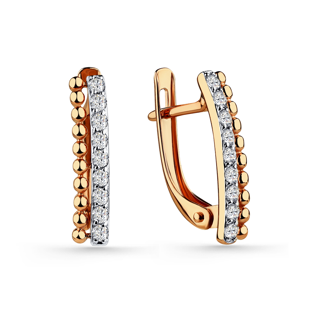 Cercei din aur roșu cu pietre Cubic Zirconia Incolor