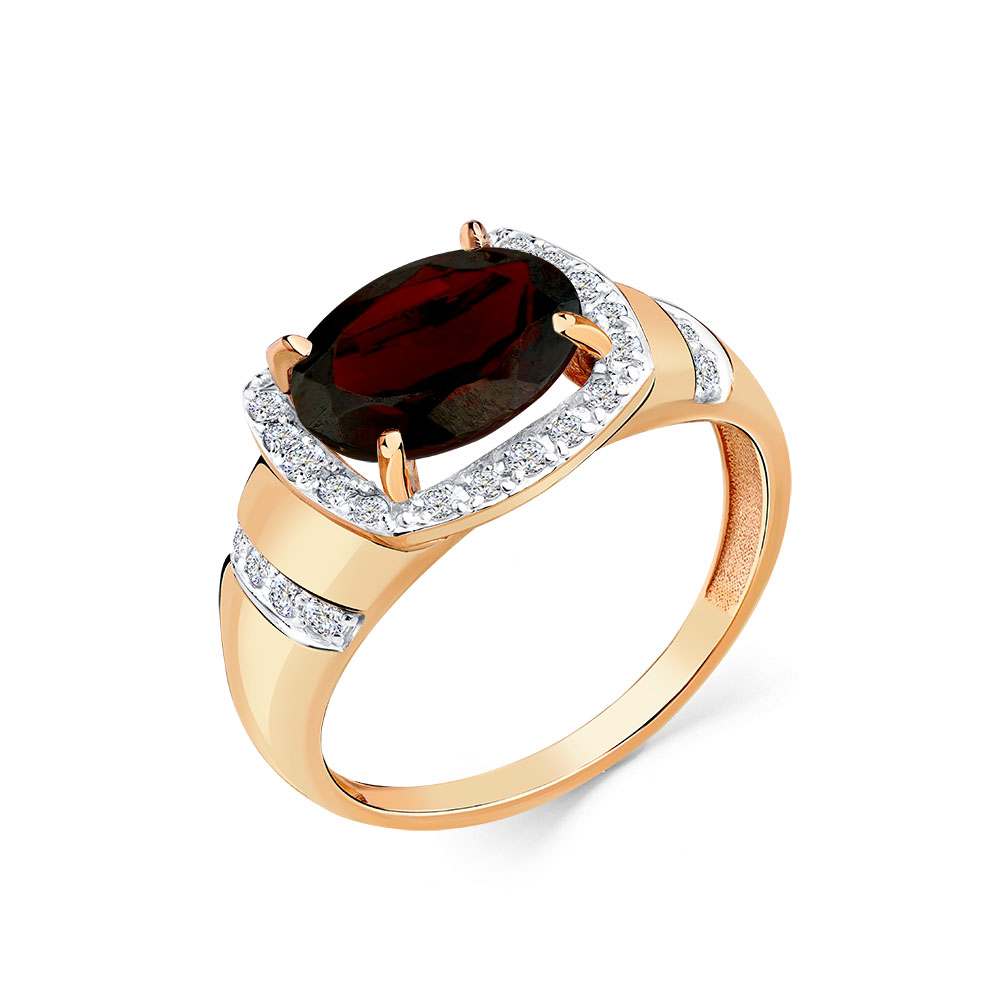 Inel din aur roșu cu pietre Cubic Zirconia Incolor, Granat