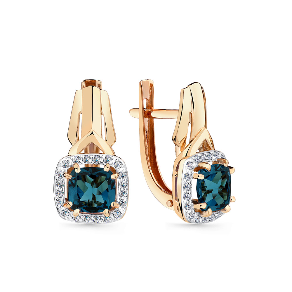 Cercei din aur roșu cu pietre Cubic Zirconia Incolor, Topaz London sital