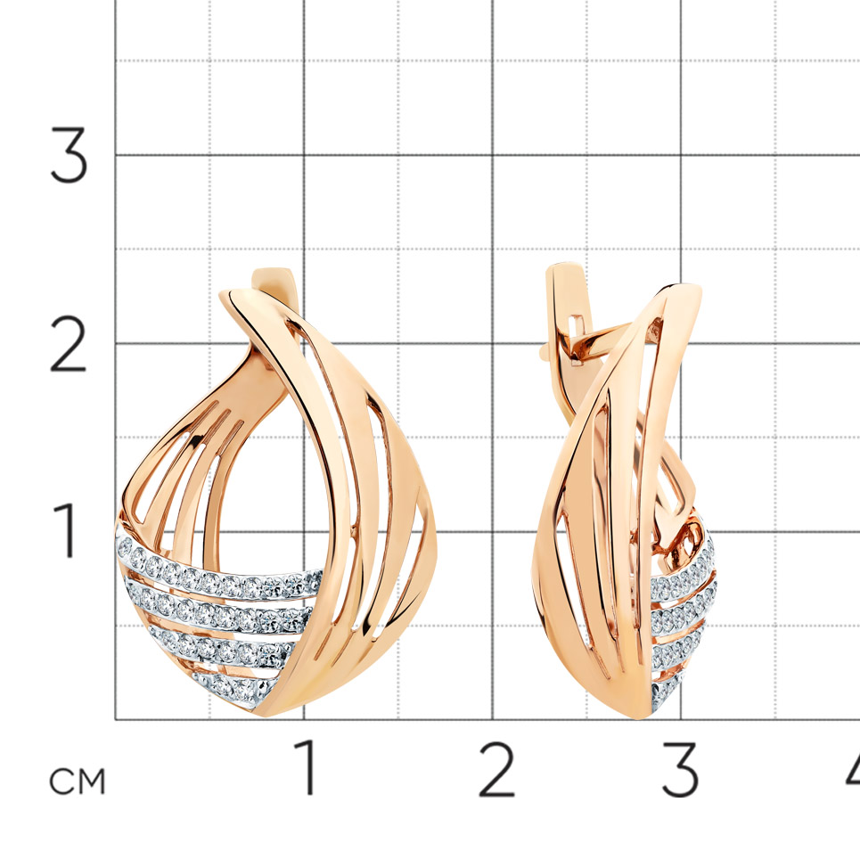 Cercei din aur roșu cu pietre Cubic Zirconia Incolor