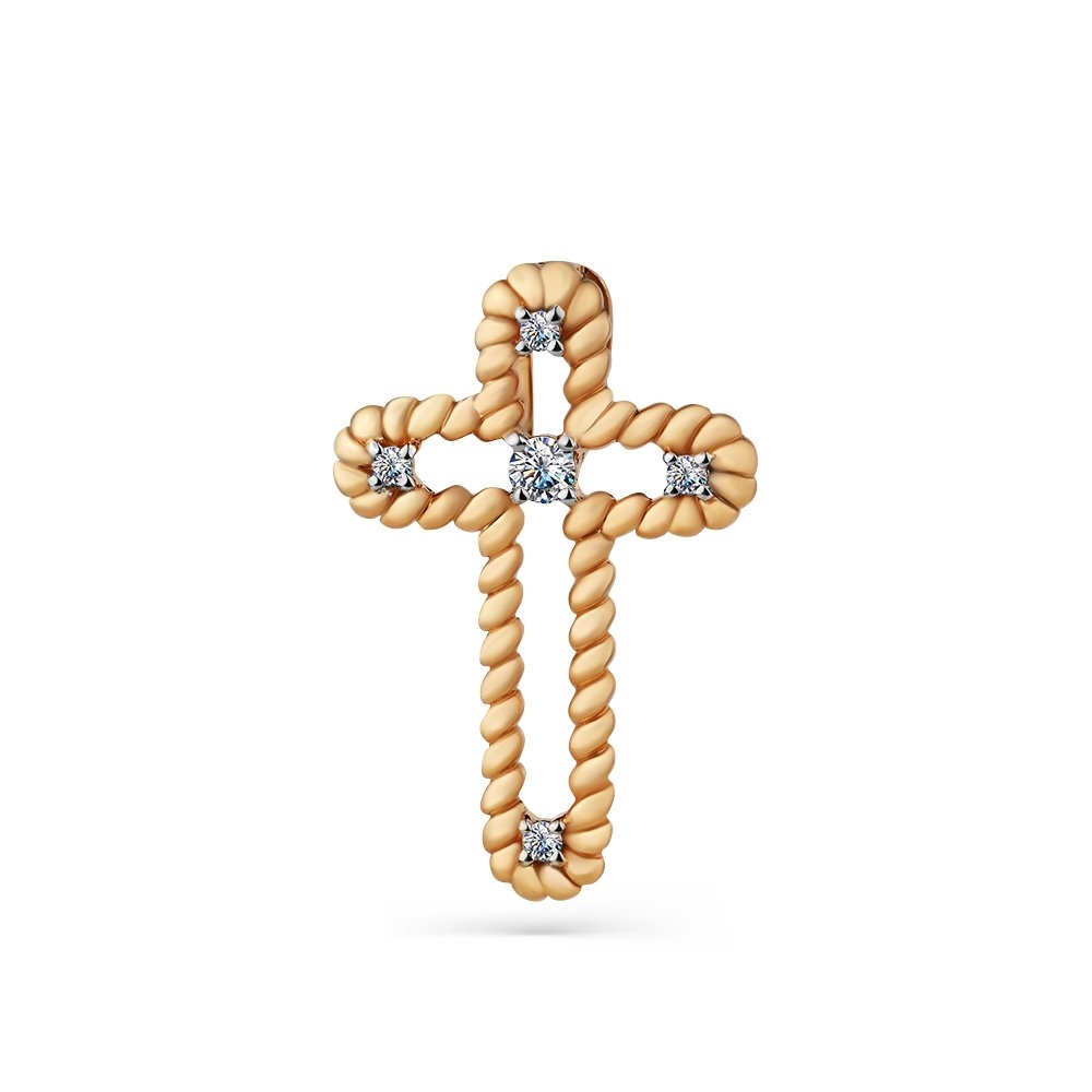 Cruce din aur roz cu pietre Cubic Zirconia Incolor
