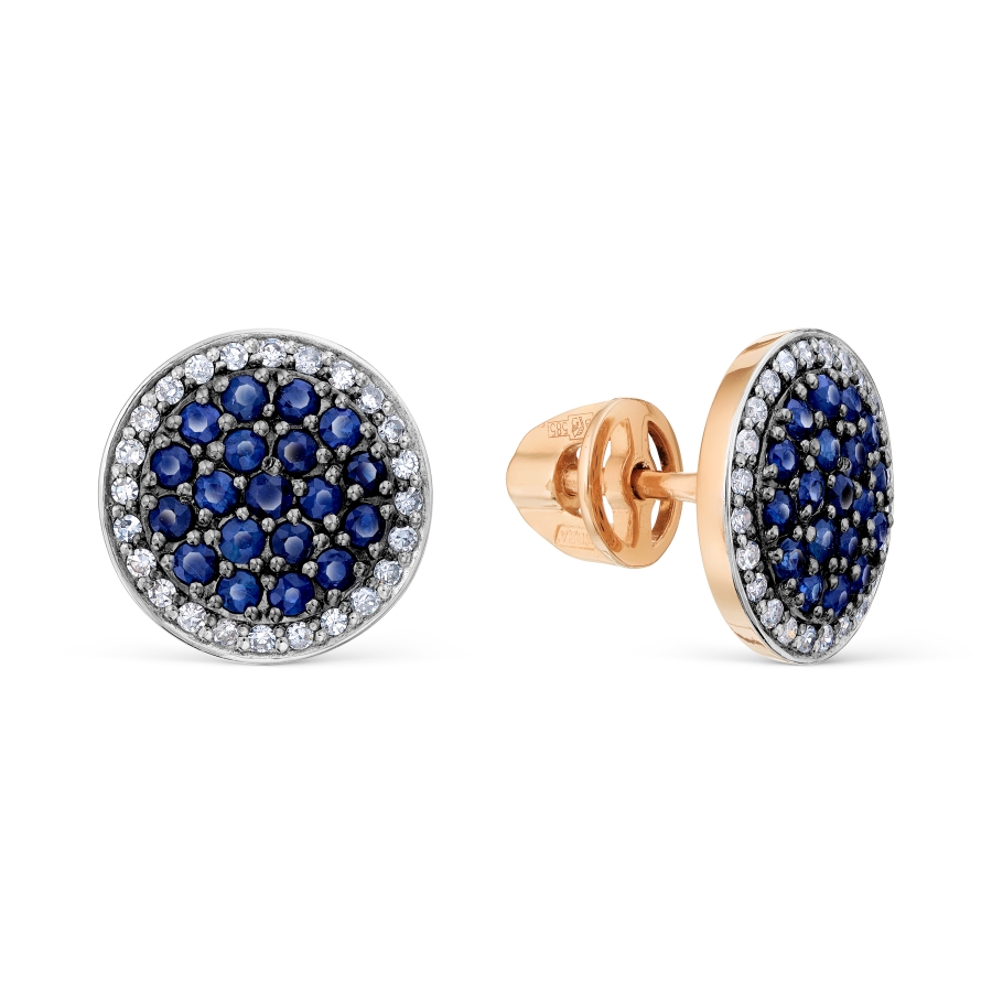 Cercei Pusete din aur roșu cu pietre Diamant, Safir